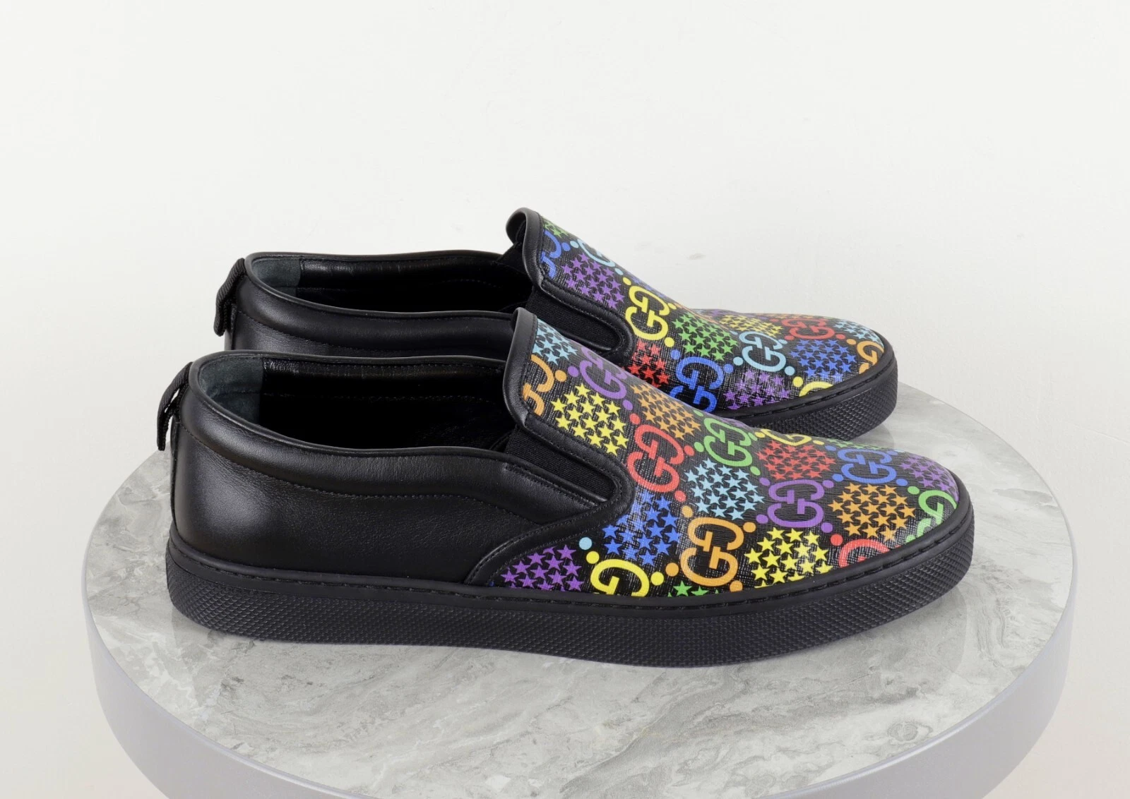 Chaussures à enfiler homme Gucci cuir monogramme noir psychodélique UK9 US43