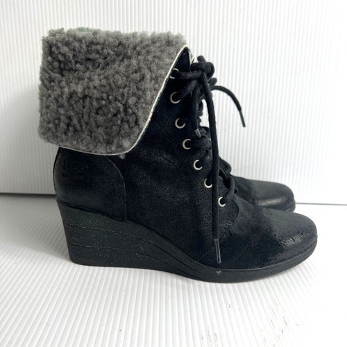 UGG Zea Stiefelette wasserdicht Schnürung Keilabsatz schwarz Booties Damengröße 8 - Bild 9 von 9