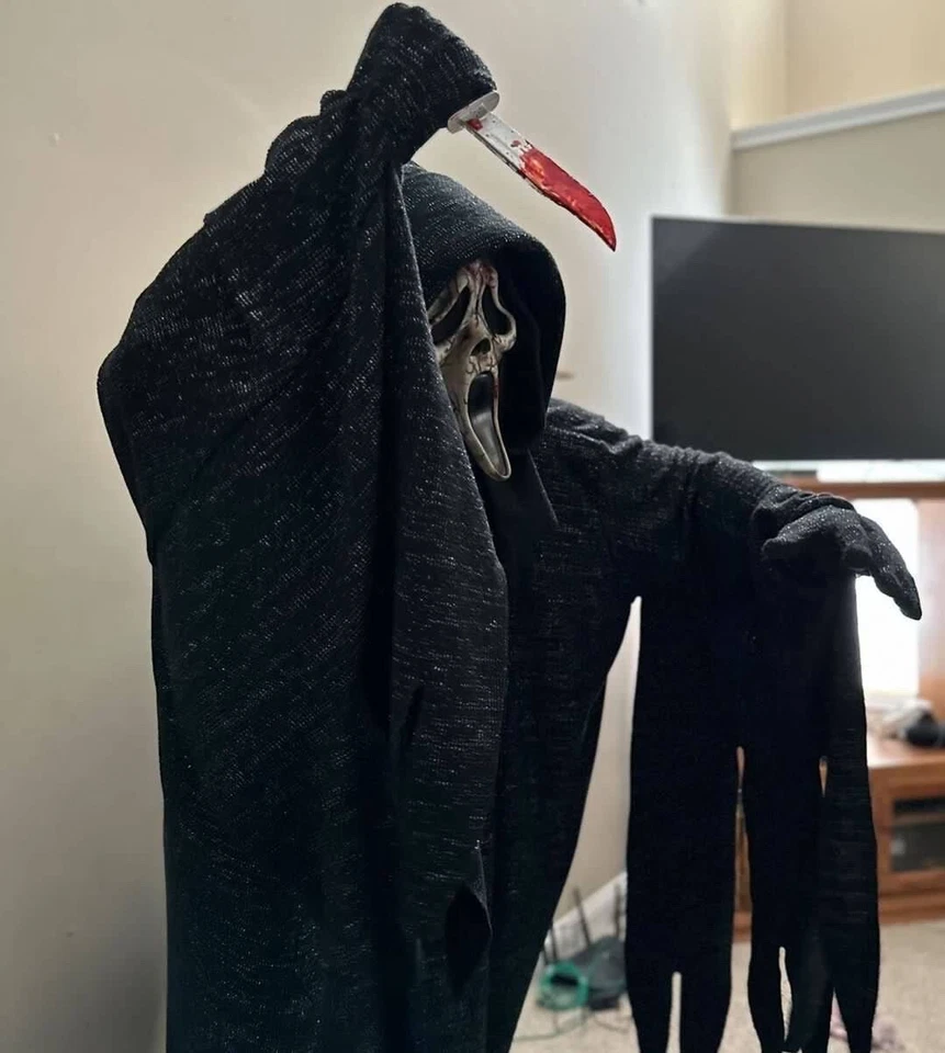 Máscara de fantasma de grito de miedo de Halloween máscara de miedo con cuchillo para disfraz utilería de disfraces Foto 3 de 4