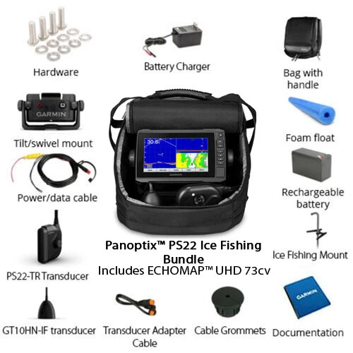 Garmin ECHOMAP UHD 73cv Panoptix PS22 Ice Fishing Bundle