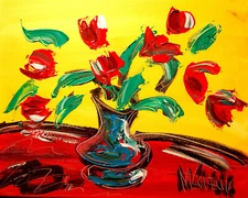 FLOWERS  SIGNED  Original Oil Painting on canvas IMPRESSIONIST GV8wcR