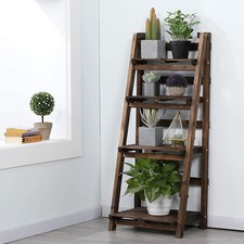 4 Tier Sturdy Wood Corner Ladder Plant Shelf Foldable Book Display Rack Holder