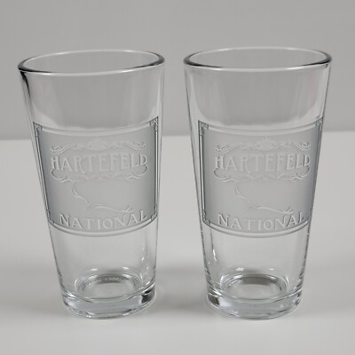 Hartefeld National Frosted Etched Drinking Glasses ~ Libbey Duratuff ~ Set of 2