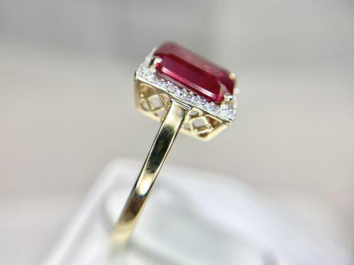 Vintage 14k Yellow Gold Emerald Cut Red Ruby Round Diamond Cocktail Ring - Picture 4 of 9