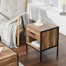 Industrial Bedside Table with Storage Drawer & Open Shelf for Bedroom Livingroom