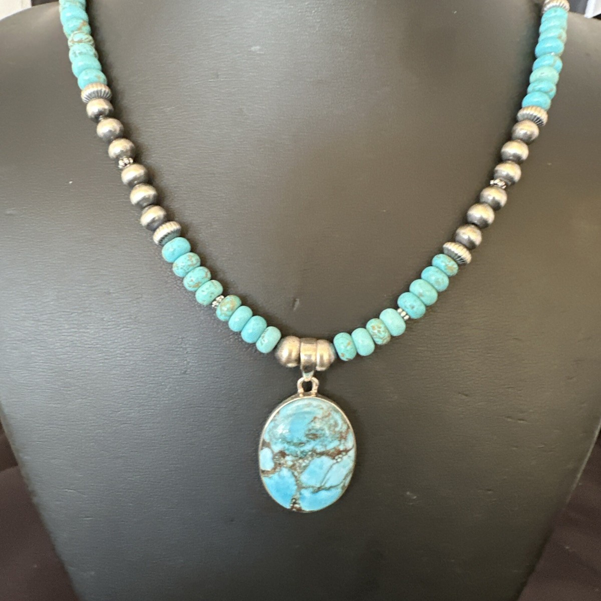 Mens Blue Spiderweb Turquoise Pendant Navajo Sterling Silver