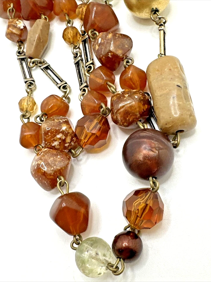 Винтажный экспресс ожерелье янтарь и коричневый бисер заявление 50» сделано в Италии - Изображение 4 из 4