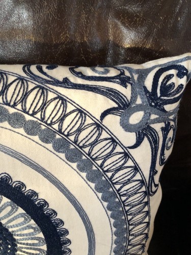 Pair of Needlepoint Embroidered Blue & White Toss Pillows 16”x17.5” - Picture 8 of 12