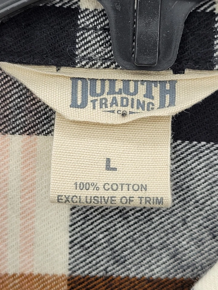 Duluth Trading Shirt Mens Large Black Tan Plaid Flannel Long Sleeve Button Up - Image 3 of 4