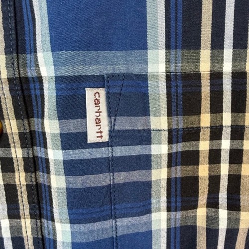 Carhartt Mens Relaxed Fit Plaid Short Sleeve Button Down Shirt Blue L utiity - Bild 3 von 8