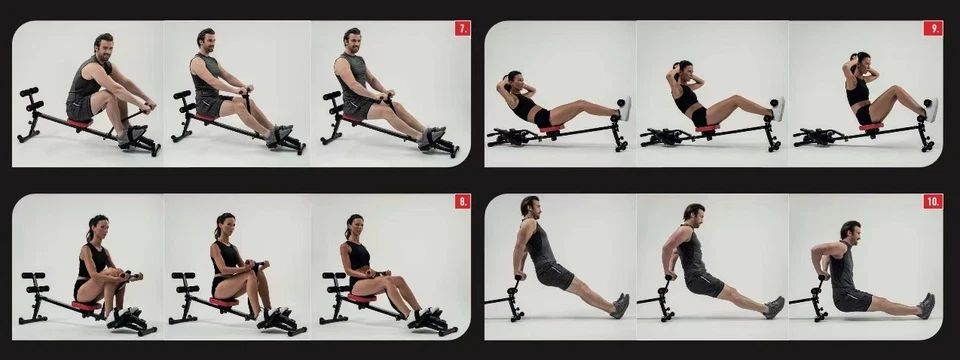 Máquina de remo con inmersiones de tríceps, flexiones y abdominales. Remo 4 en 1 Foto 3 de 4