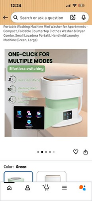 #ad Foldable Mini Washing Machine Spin Dryer Electric Compact Green White $54.89