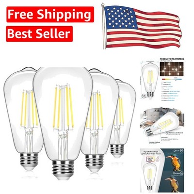 Eco-Friendly Vintage 8W LED Bulbs   5000K Daylight, 1400LM Brightness, 4-Pack