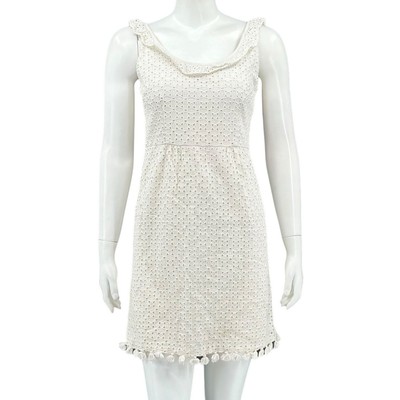 Calypso St Barth Dress Womens Small Cream White Cotton Sleeveless Fringe Boho