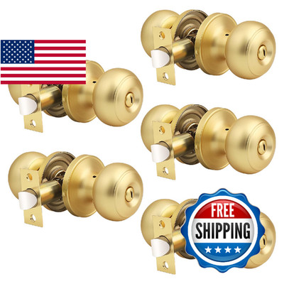Probrico 5-Pack Gold Privacy Door Knob Keyless Interior Lockset Bed/Bath