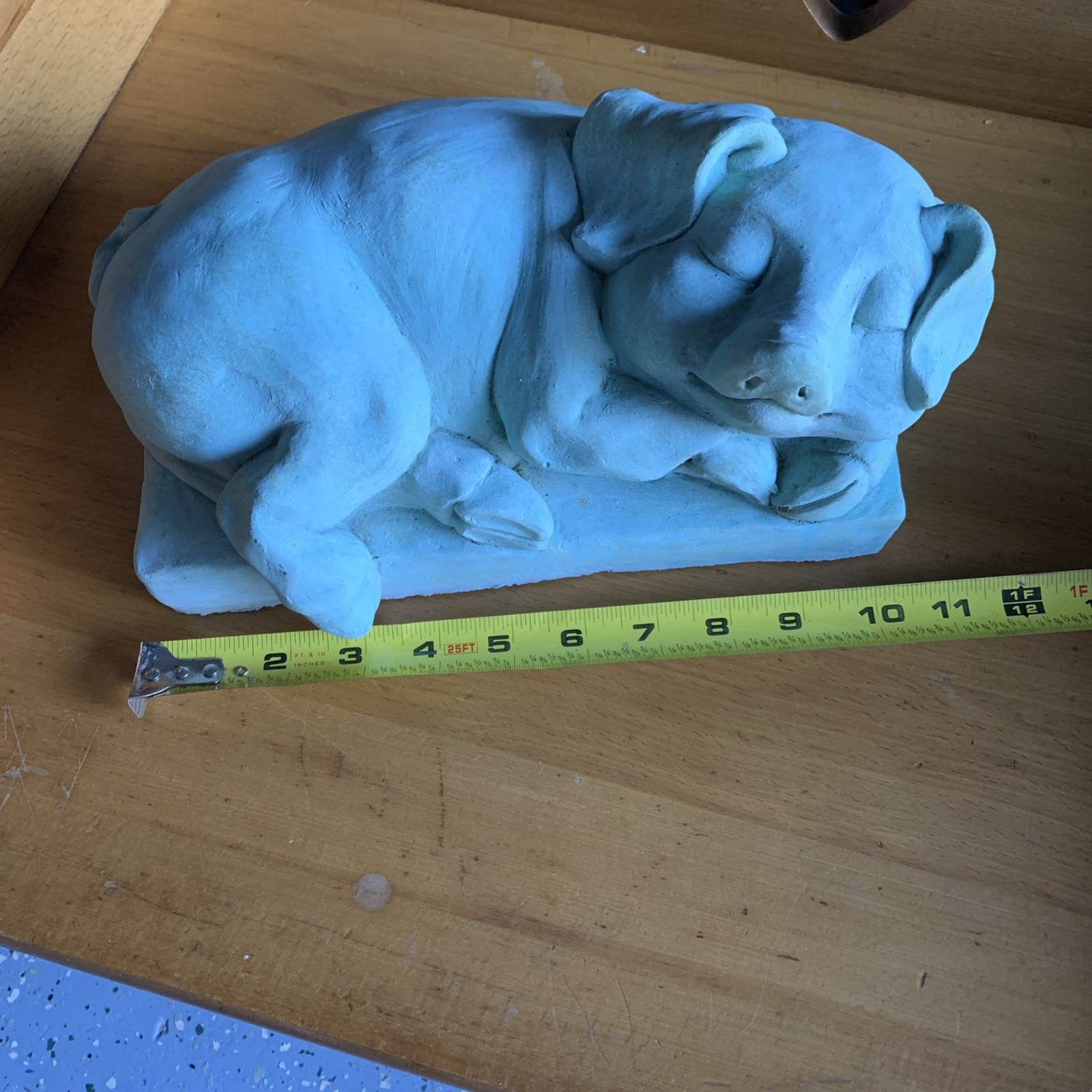 NICHOLS Bros Stoneworks Sleeping Pig Cement Garden Statue GREEN See Description