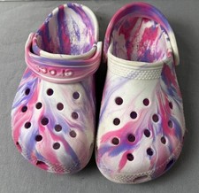 Crocs Classic Clog Kids Size C10 Pink Purple White Marbled Tie Dye Swirl Sandals