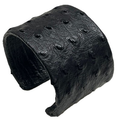 GENUINE OSTRICH HIDE SKIN CUFF BRACELET BANGLE - Black -  2'' WIDE - LGE - NEW