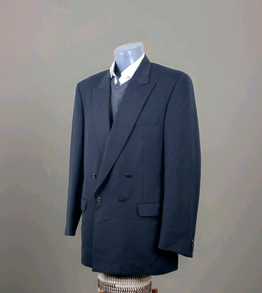 Vintage 80 Pierre Cardin Veste Homme Croisé Rayures Pure Laine Vierge Taille 54 - Photo 4/4