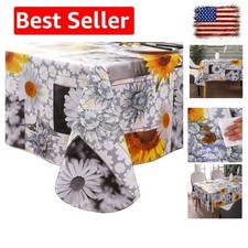 Heavy Duty Vinyl Tablecloth with Flannel Backing Waterproof Oil-Proof Plastic...