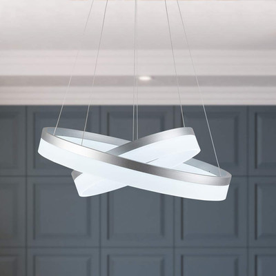 Welaki Led Silver Chandeliers Modern Pendant Light 2 Rings Dimmable Chandelier