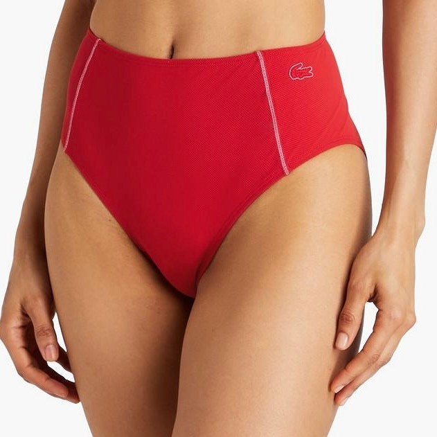 Lacoste Technical Jersey Bikini Swimsuit Bottom Logo Red Women's Size 4 NWT