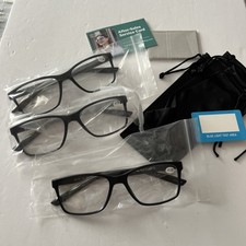 Multi Pack Reading Glasses 3 Pack, Black, 1.0 magnify Bags Included Blue Block