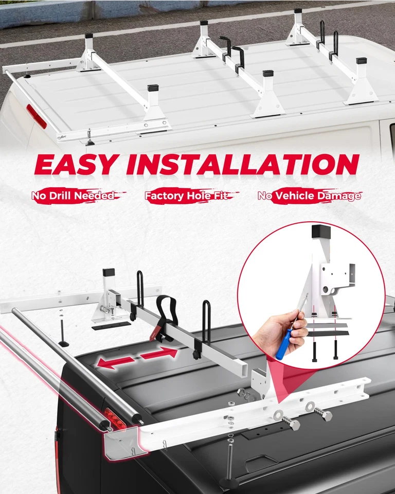 Escalera de techo sin taladro con rodillo de 24" apto para Nissan NV 2012-en, trabajo pesado 850 lb Foto 3 de 4
