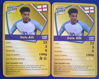(2) DIFFERENT DELE ALLI 2018 World Cup Soccer Cards w/ GOLD VERSION