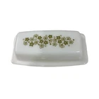 Vintage Pyrex Green Spring Blossom Crazy Daisy 7 inch Butter Dish with Lid USA