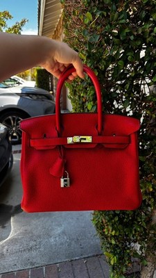 Hermes Birkin 30 Clemence Rouge Tomate Palladium Hardware Stamp A (2017)