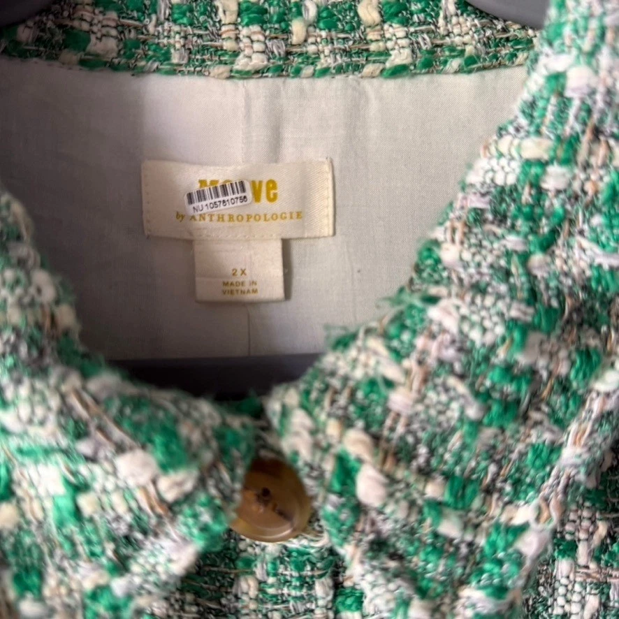 Anthropologie Maeve Tweed Check Oversized Shirt Jacket, Green White, 2X - Image 3 of 4