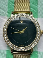 Gold Tone Black Dial Rhinestone Bezel Women s Quartz Watch