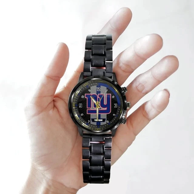 Personalized Football Inspired Black Stainless Steel Watch | Unisex Gift Idea