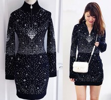 NWT CHANEL 20N COCO NEIGE BLACK WHITE NAVY BLUE KNIT TURTLENECK CC DRESS 38