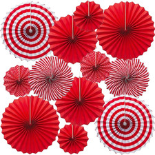 Hanging Paper Fans Set 12PCS Red Party Decorations Round Fan Wall Decor Paper...