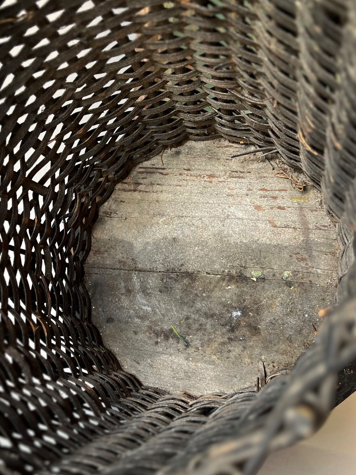 Antique Funeral Flower Basket Black Painted Wicker Woven Mourning Display