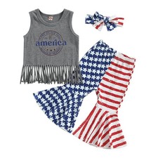 Toddler Baby Girl 4th of July Outfit Sleeveless Shirts Tank Top Stars Stripes...