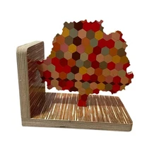 Wolfum Home Adornment Wood Honeycomb Rainbow Pixel Tree Hand Made Book End
