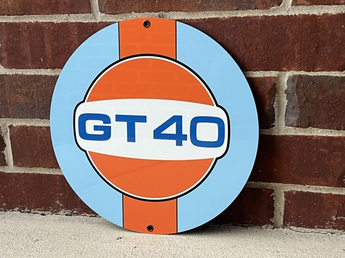 Gulf racing advertising sign oil gas porsche ford Gt40 Round Metal | eBay