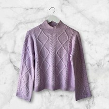 NWT Loft Womens Mock Neck Cable-Knit Sweater Lavender Size M Soft Cozy Fall