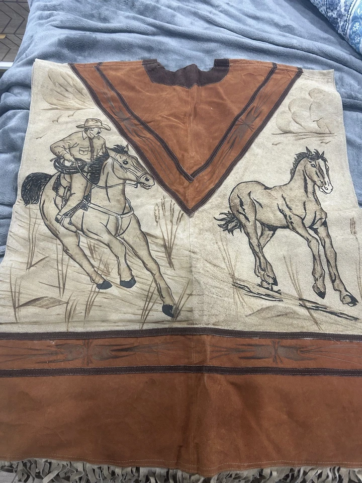 Vintage Authentic Hand Made Leather Poncho One Size Fits All Made In Mexico - Image 2 of 2