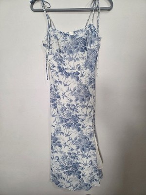 NWT Commense Blue White Floral Dress Slit Size Small Summer Spaghetti Strap
