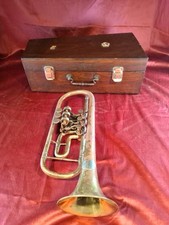 Antikes Musikinstrument Trompete   Franz Michl Graslitz / B&ouml;hm Koffer (7022#)