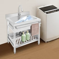 Single Bowl Sink with Pull-Out Faucet Freestanding Commercial Restaurant Kitchen