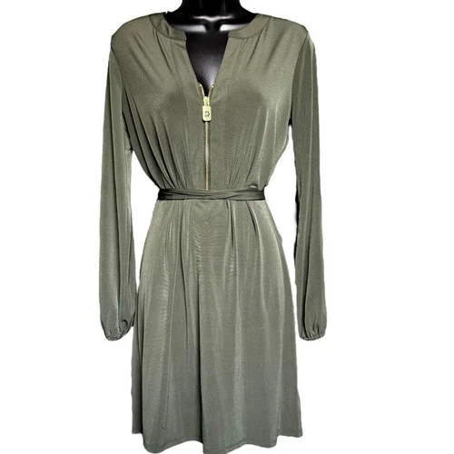Abito Michael Kors nuovo con etichetta verde oliva cintura logo zip maglia oro zip taglia M