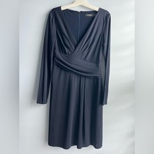 Lauren Ralph Lauren Women's Jersey Long-Sleeve Dress Navy Blue Size 10