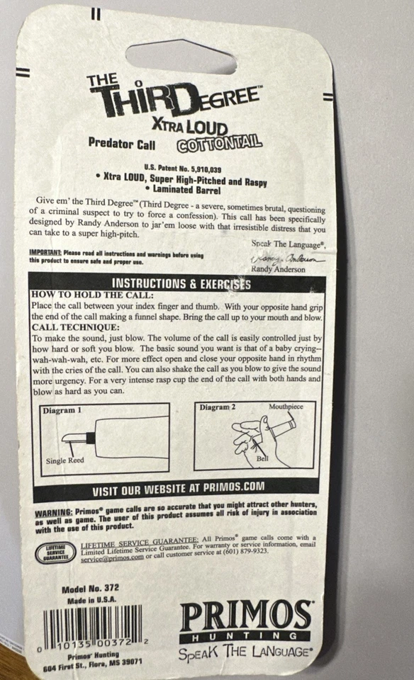 Primos 372 The Third Degree Xtra Loud Cottontail Predator Duck Call Coyote NEW - Image 3 of 3