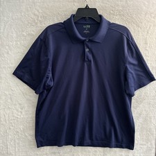 Izod Mens Golf Polo Shirt Solid Blue Large Polyester Short Sleeve Collar