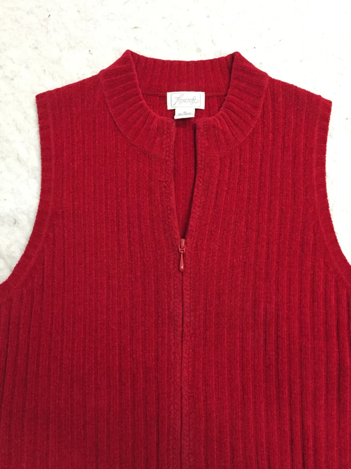 Foxcroft Sweater Vest Womens M Medium Red Full Zip V Neck Cable Textured - Image 2 of 4
